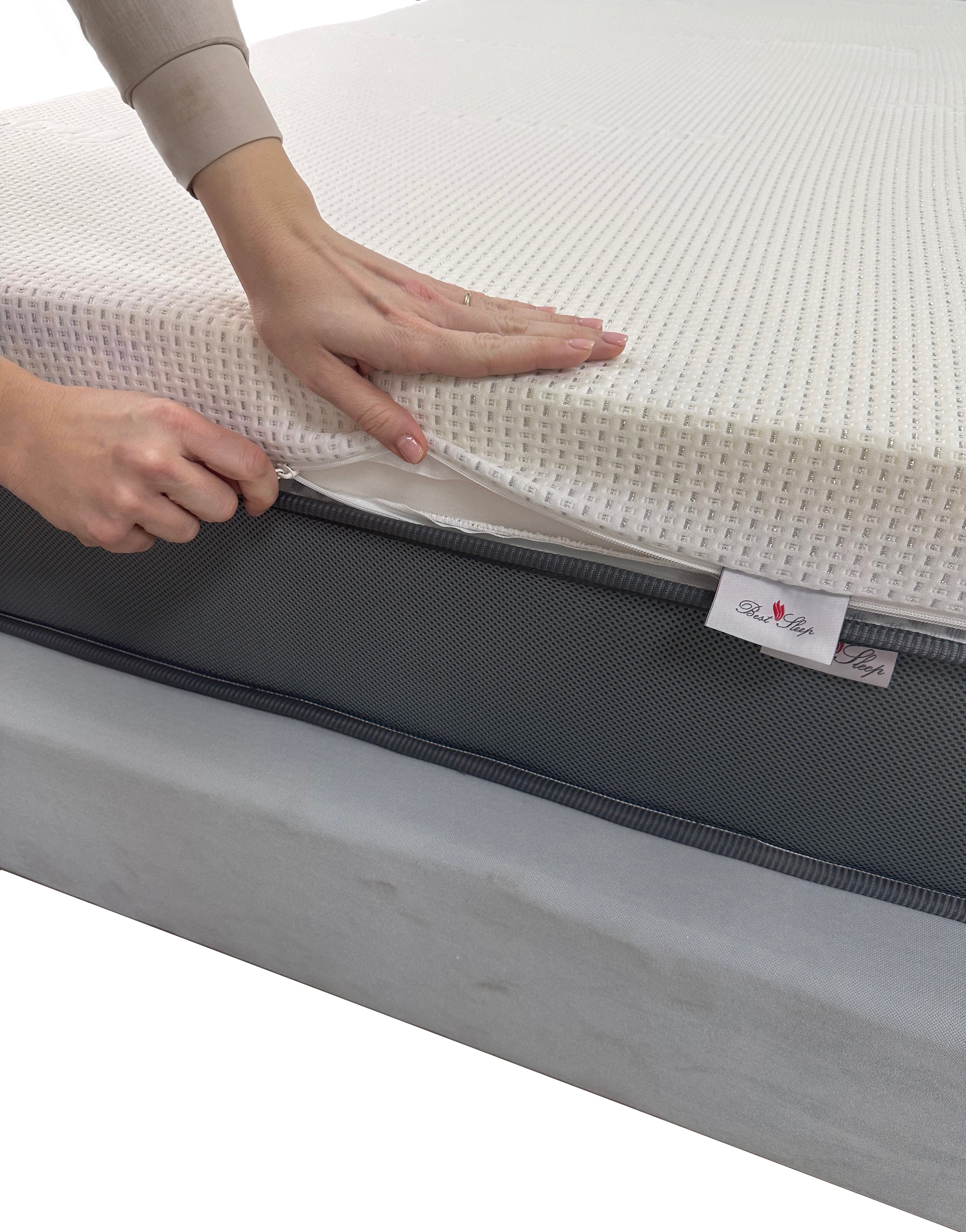 Topper Saltea Best Sleep Principal Argentum, H8 4cm spuma poliuretanica+ 4 cm latex, husa ioni de argint