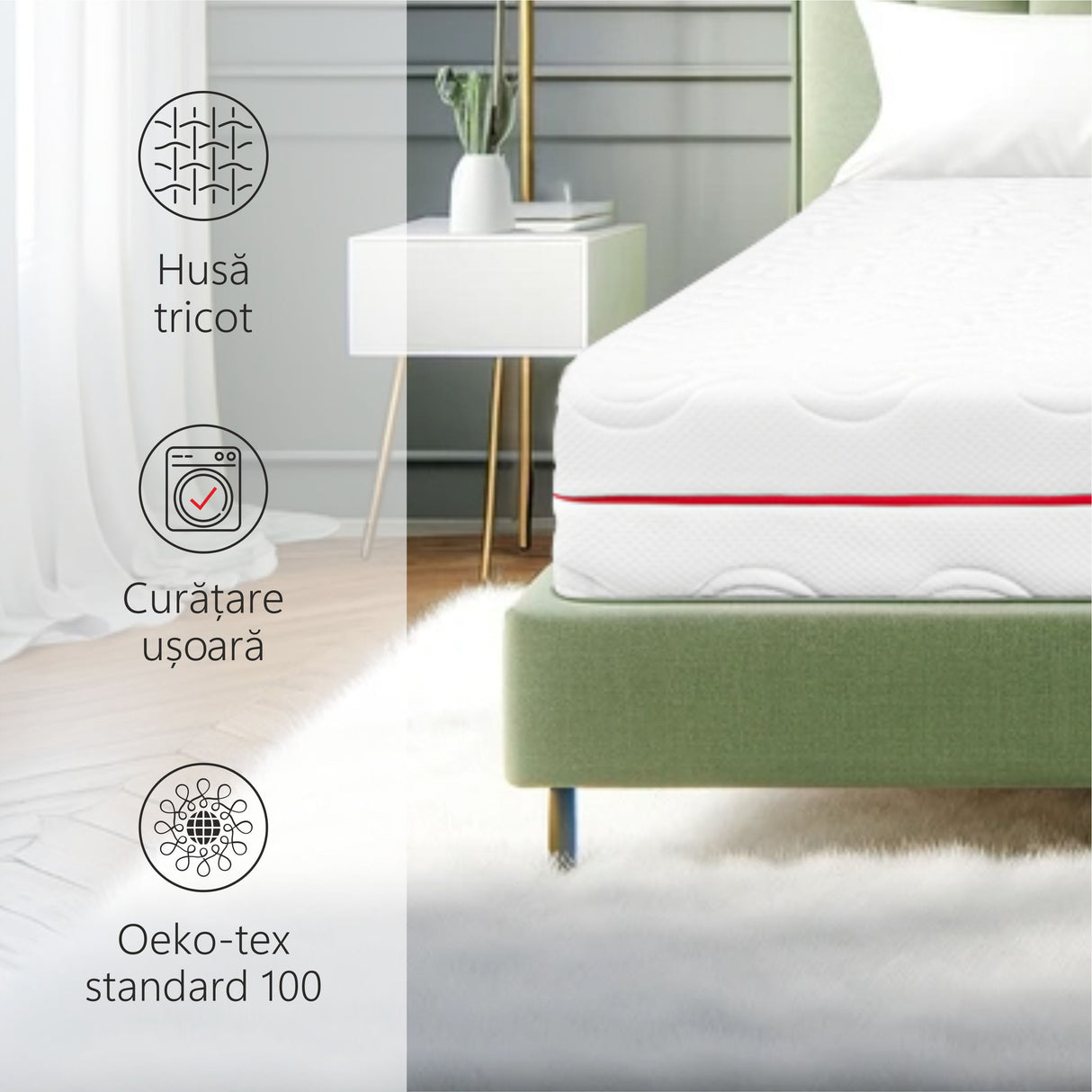 Saltea Ortopedica, Waves, 25cm, 21+4 Memory, 7 zone de confort, spuma poliuretanica cu memorie, husa detasabila, fermitate moale