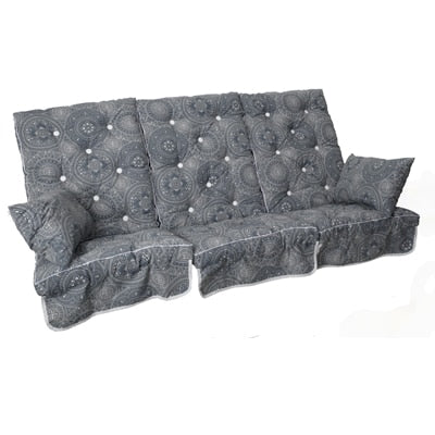 Rocking chair cushion set 56(x3)x106x12cm +2 pillows, Grey Mandala