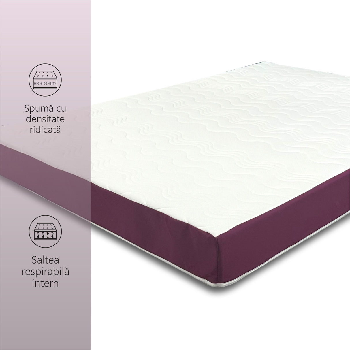 Saltea ortopedica, Best Sleep Color Line Purple, 20cm, spuma poliuretanica, hipoalegenic, reversibila, ferma