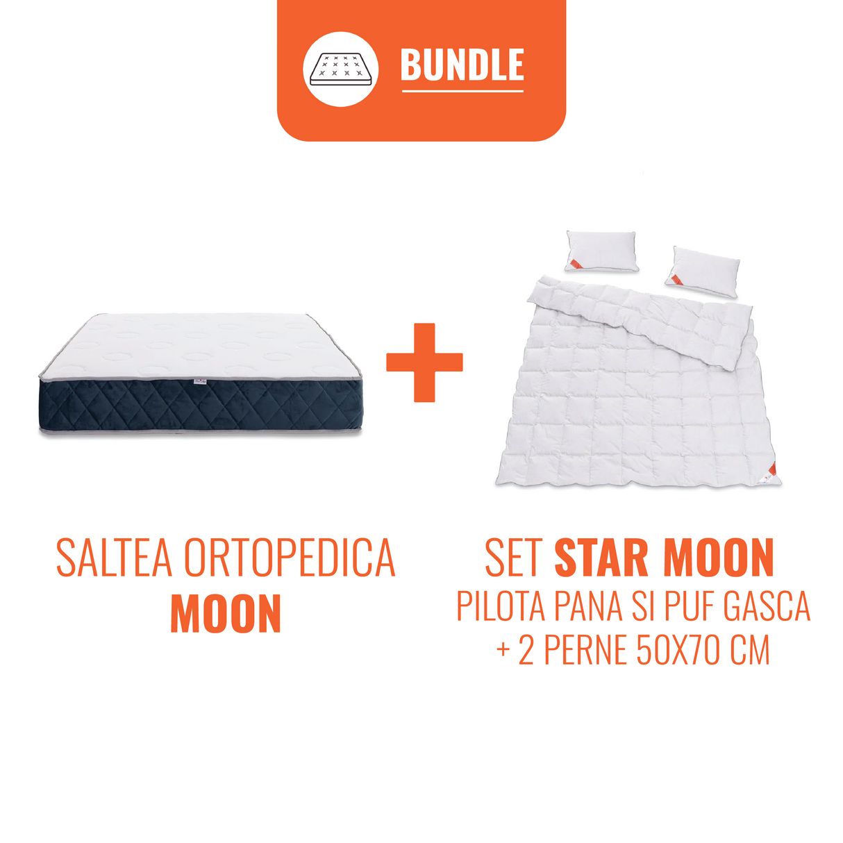 Best Sleep Moon Mattress Set + Duvets and 2 Goose Down and Feather Pillows Set