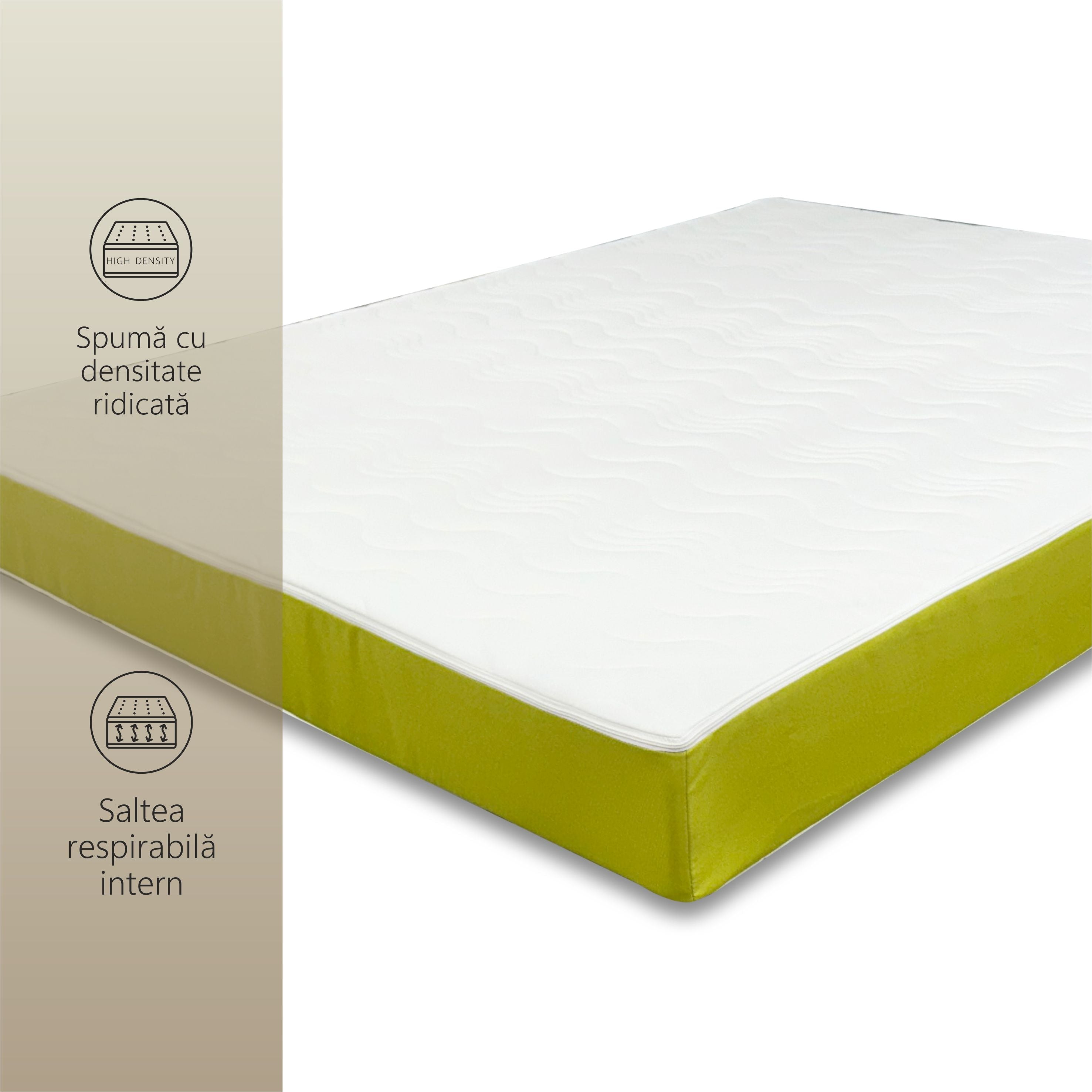 Saltea ortopedica Sleep Evolution Color line Green, 18cm, spuma poliuretanica, hipoalergenica, reversibila, ferma - OUTLET