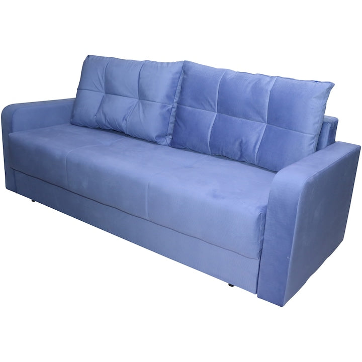 Canapea Ivona, functie pat 190x140 cm, lada depozitare, dimensiuni 220x190x73 cm, culoare blue sidef