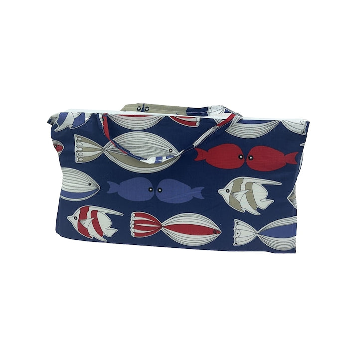 Saltea de plaja sau de picnic/camping, cu maner, 180x50 cm, Albastru model pesti