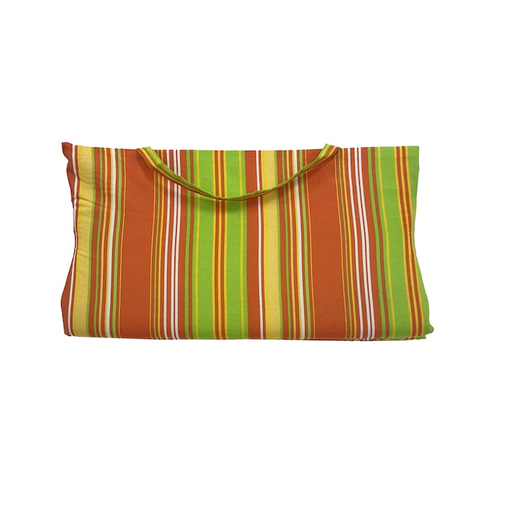 Saltea de plaja sau de picnic/camping, cu maner, 180x50 cm, Portocaliu/verde dungi