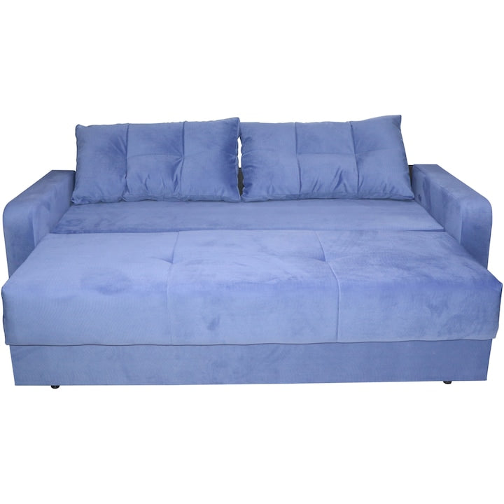 Canapea Ivona, functie pat 190x140 cm, lada depozitare, dimensiuni 220x190x73 cm, culoare blue sidef