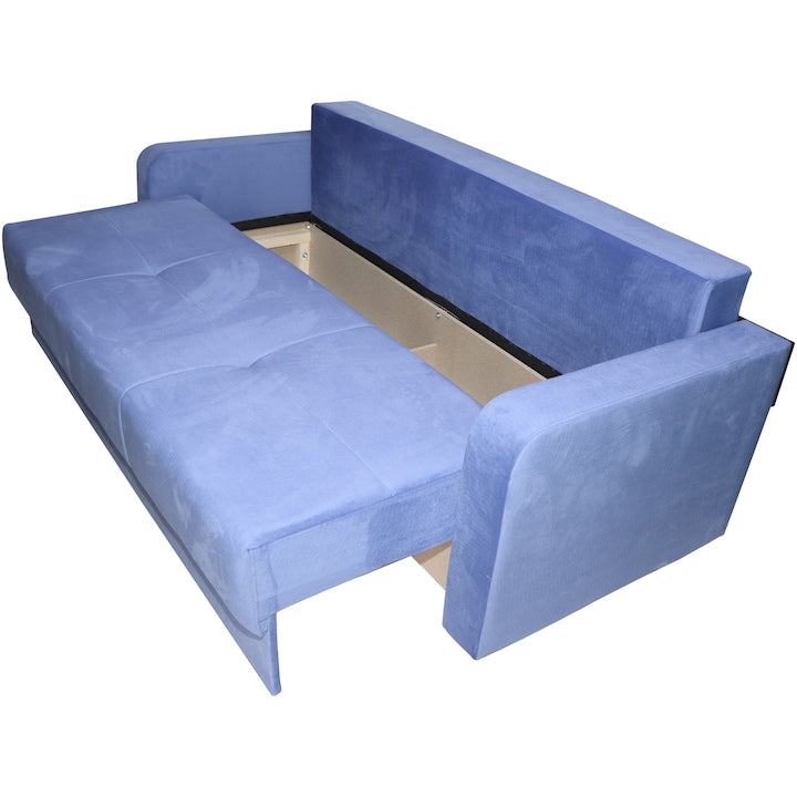 Canapea Ivona, functie pat 190x140 cm, lada depozitare, dimensiuni 220x190x73 cm, culoare blue sidef
