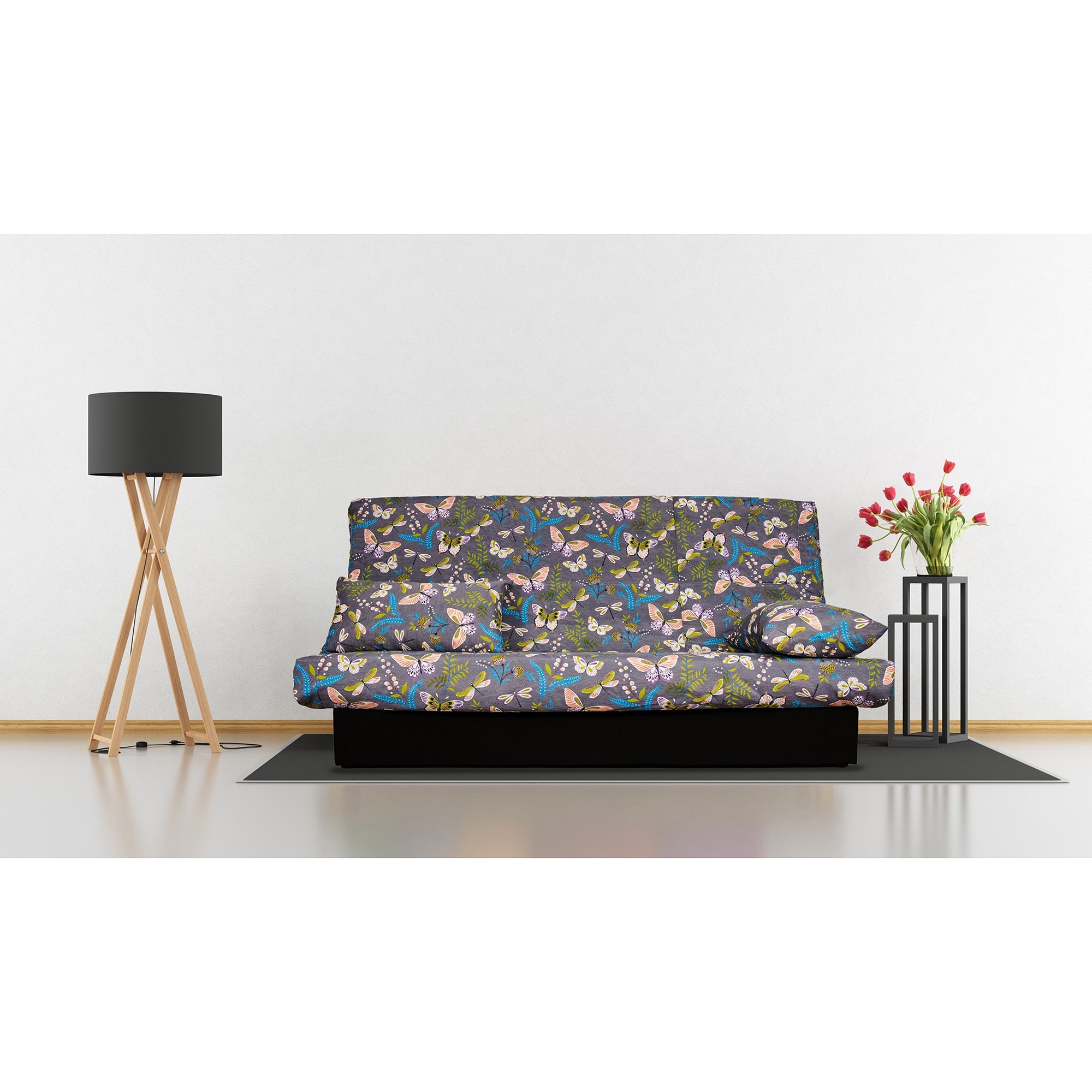 Set 2 Perne + Husa Canapea extensibila Click-Clack Best Sleep, bumbac, model fluturi, 190 x 87 x 91 cm