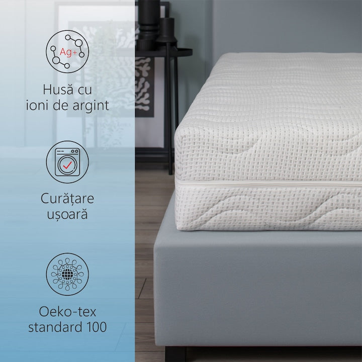 Saltea Ortopedica, Best Sleep, Silver Sleep Argentum 17+4+1, spuma Poliuretanica cu memorie, fir cu ioni de argint, hipoalergenica, husa matlasata, fermitate medie