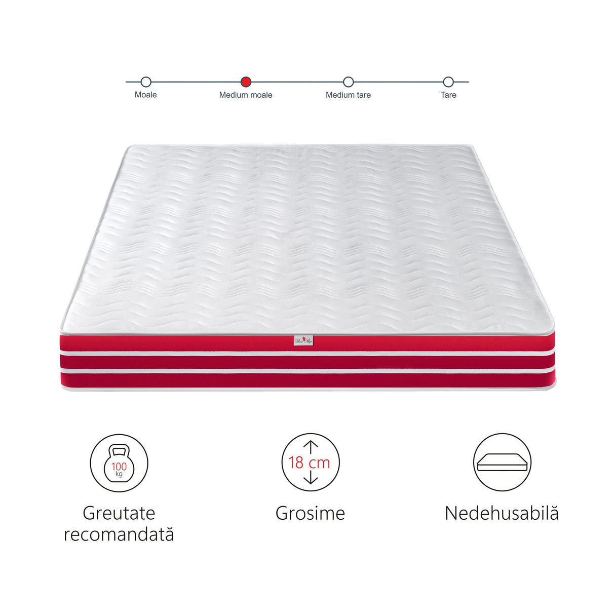 Saltea Ortopedica, Diamond red plus, 18cm, 14+3 memory, spuma poliuretanica cu memorie, aerisire 3D air, matlasata, moale