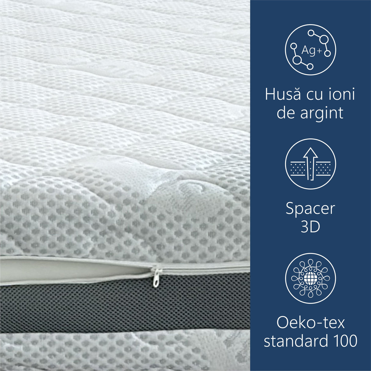 Saltea Ortopedica, Sleep Evolution, Silver Premier, H25 cm, Arcuri Pocket, Reversibila, Husa detasabila, fir cu ioni de argint