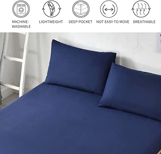 Jersey Fitted Sheet, 140gsm, Blue, 100% Cotton