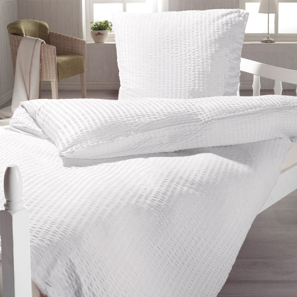 Linen items - duvet cover, White, 2 cm Damask, 145 g/sqm, 70% cotton + 30% polyester