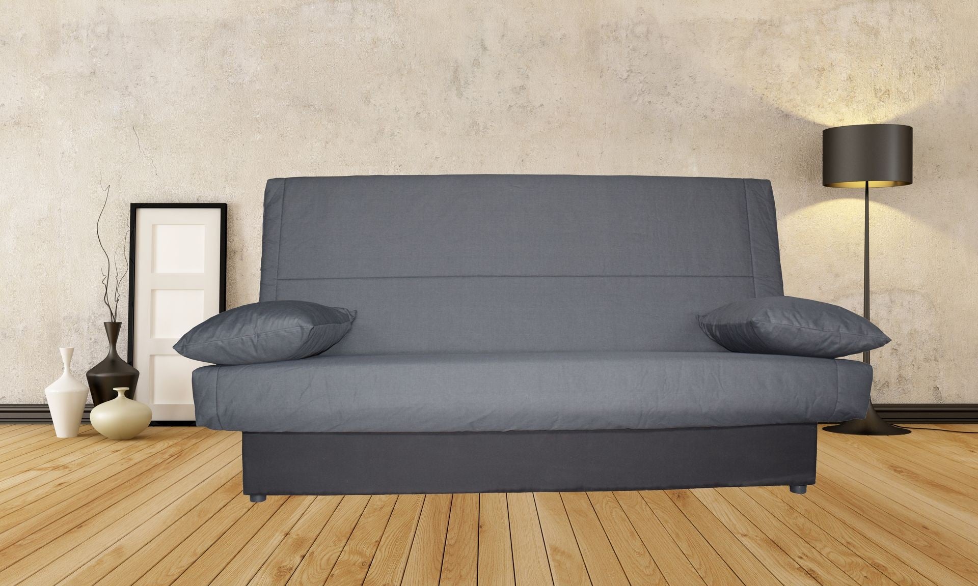 Set 2 Perne + Husa Canapea extensibila Click-Clack Best Sleep, bumbac, Gri inchis, 190 x 87 x 91 cm