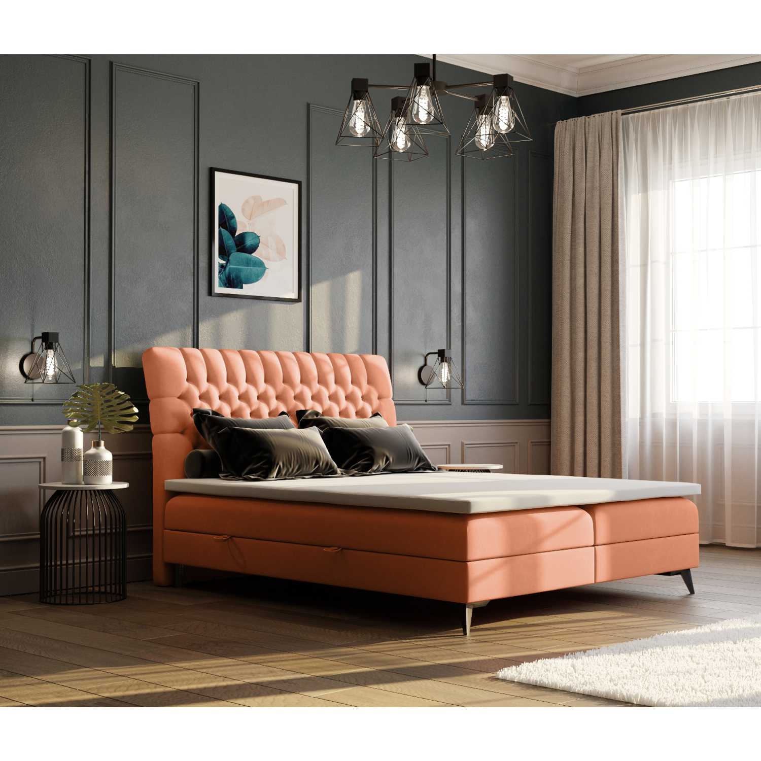 Pat tapitat boxspring 160 x 200 cm caramiziu Molly
