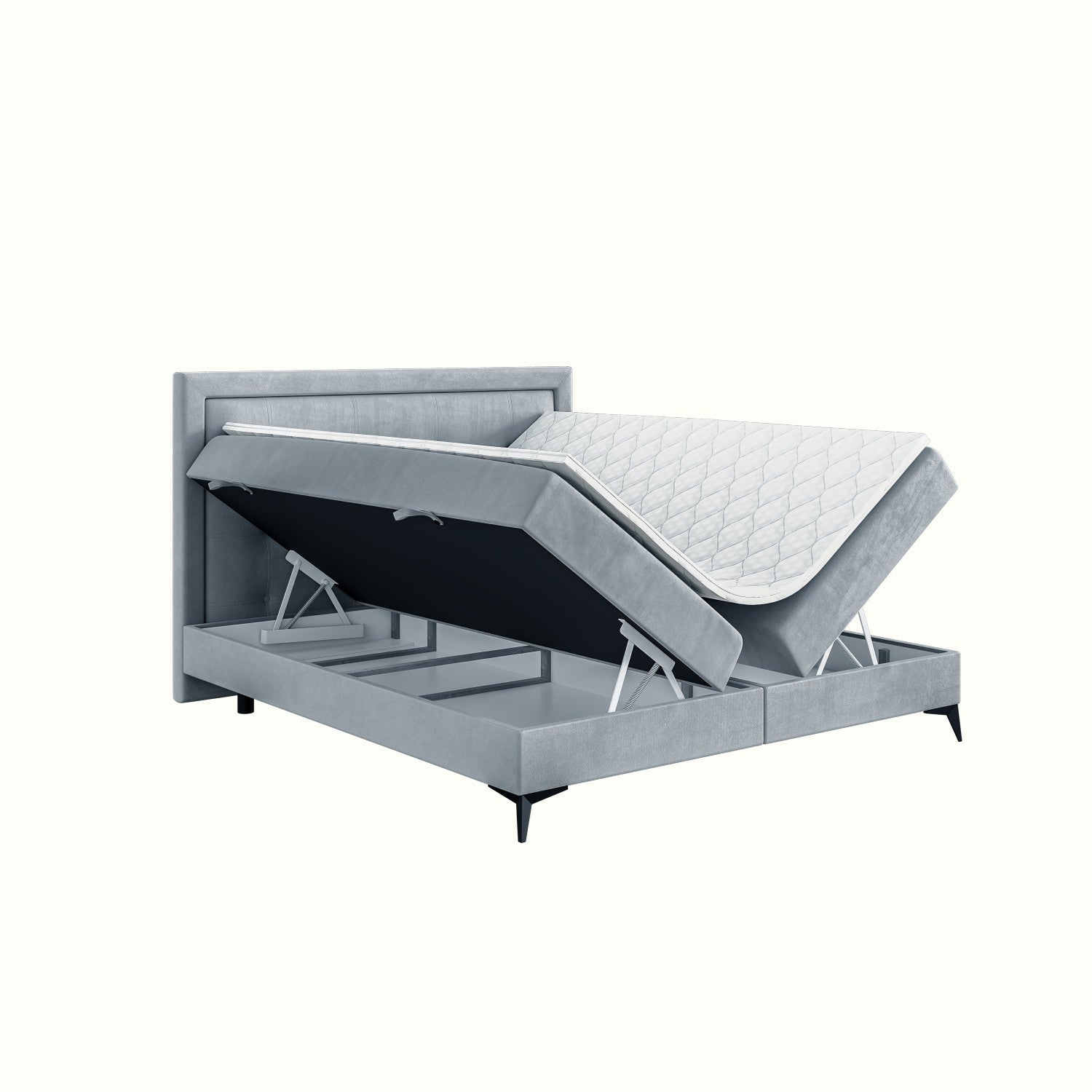 Pat tapitat boxspring 180 x 200 cm albastru deschis Hugo