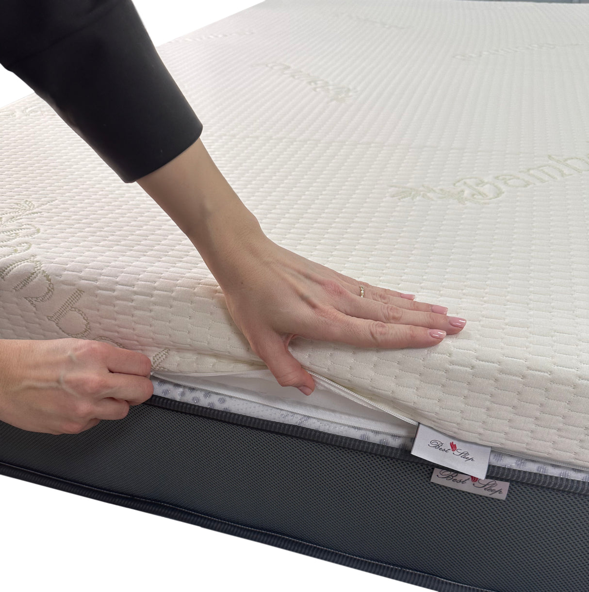 Topper Saltea Best Sleep Heavenly Bamboo, H8 4cm spuma poliuretanica+ 4 cm latex cool gel, husa bambus
