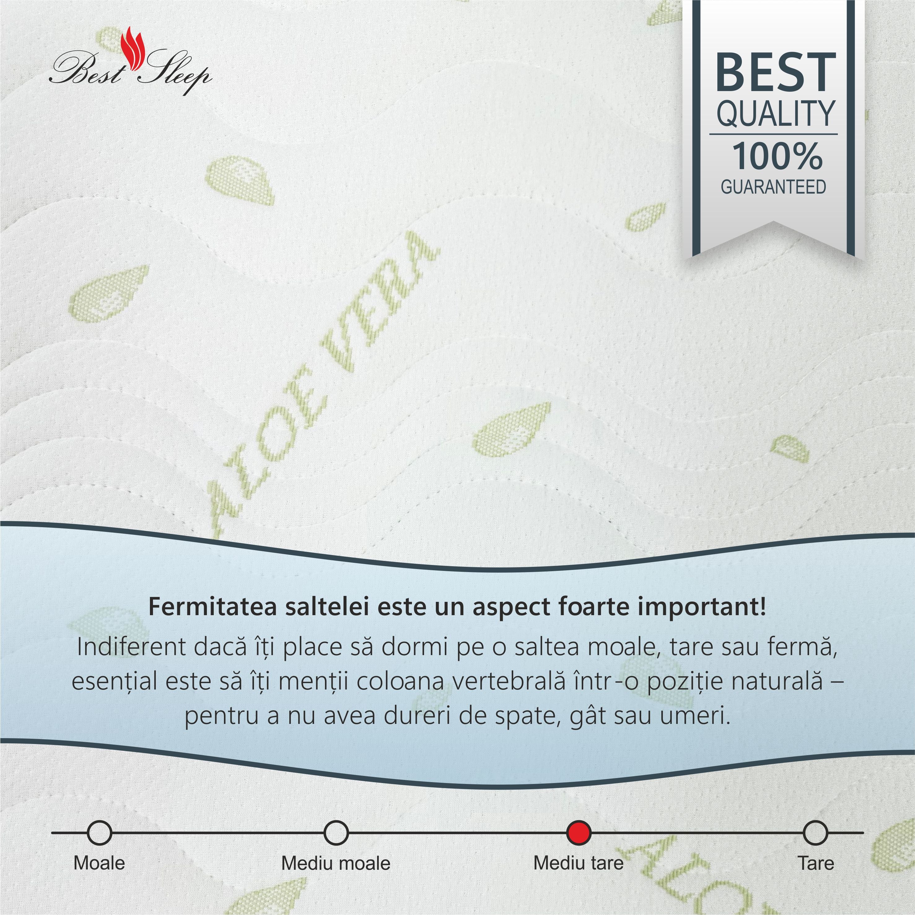 Saltea Ortopedica, Dream Aloe Vera, 20cm, spuma poliuretanica cu memorie, hipoalergenic, reversibila, husa detasabila, fermitate medie