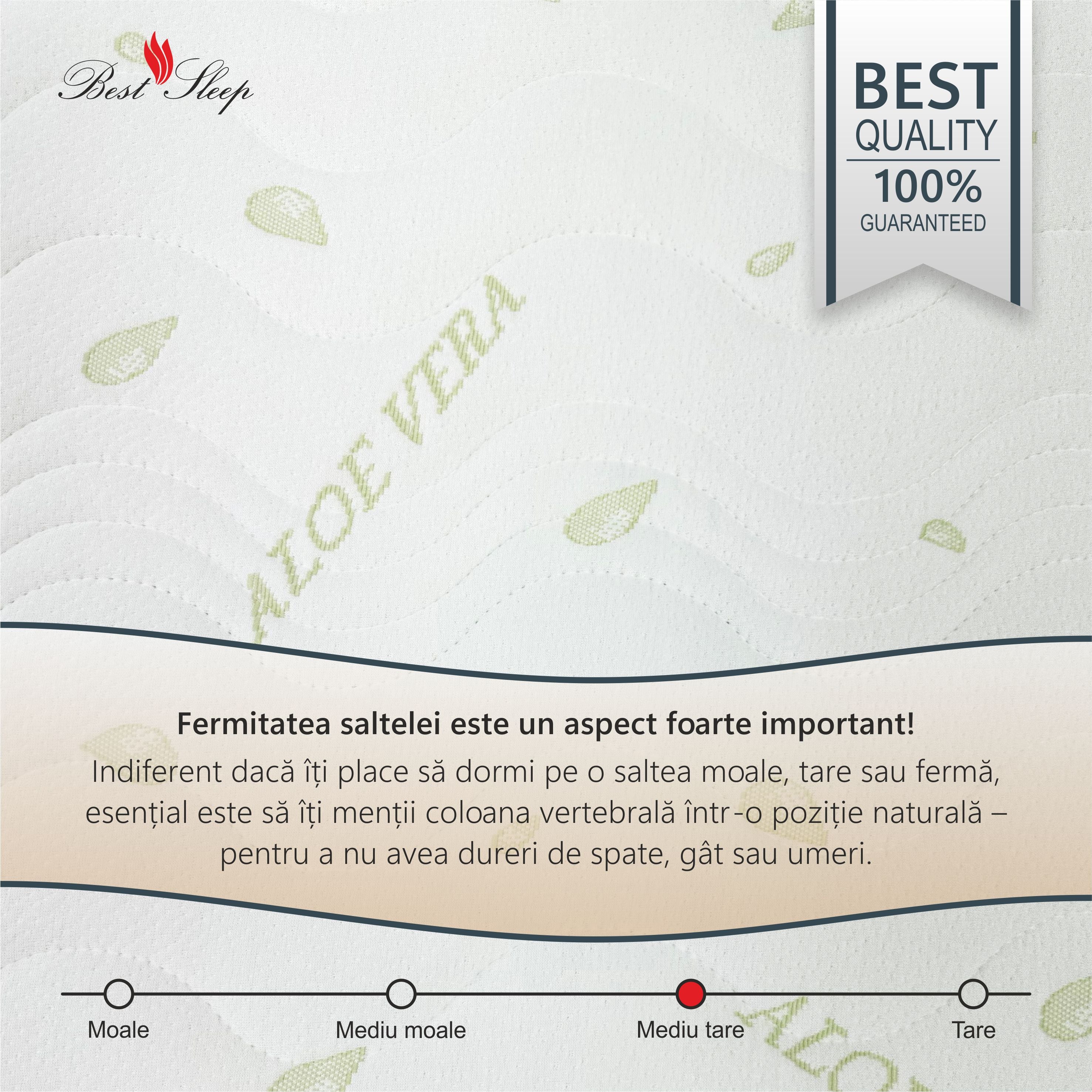 Saltea Ortopedica Best Sleep Baby Dream Aloe Vera 18cm, spuma poliuretanica, fibra de cocos, husa detasabila cu fermoar