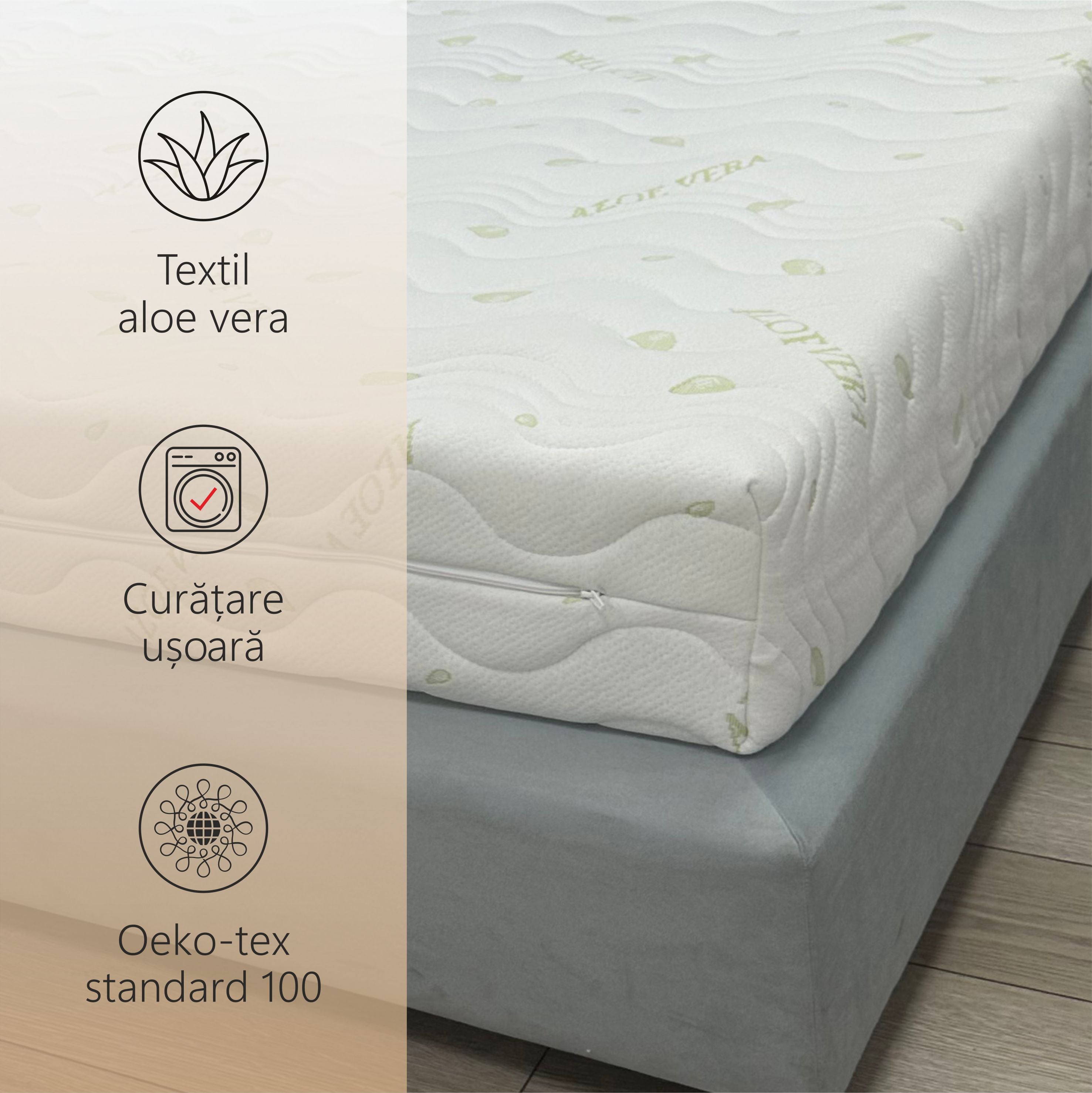 Saltea Ortopedica Best Sleep Baby Dream Aloe Vera 18cm, spuma poliuretanica, fibra de cocos, husa detasabila cu fermoar