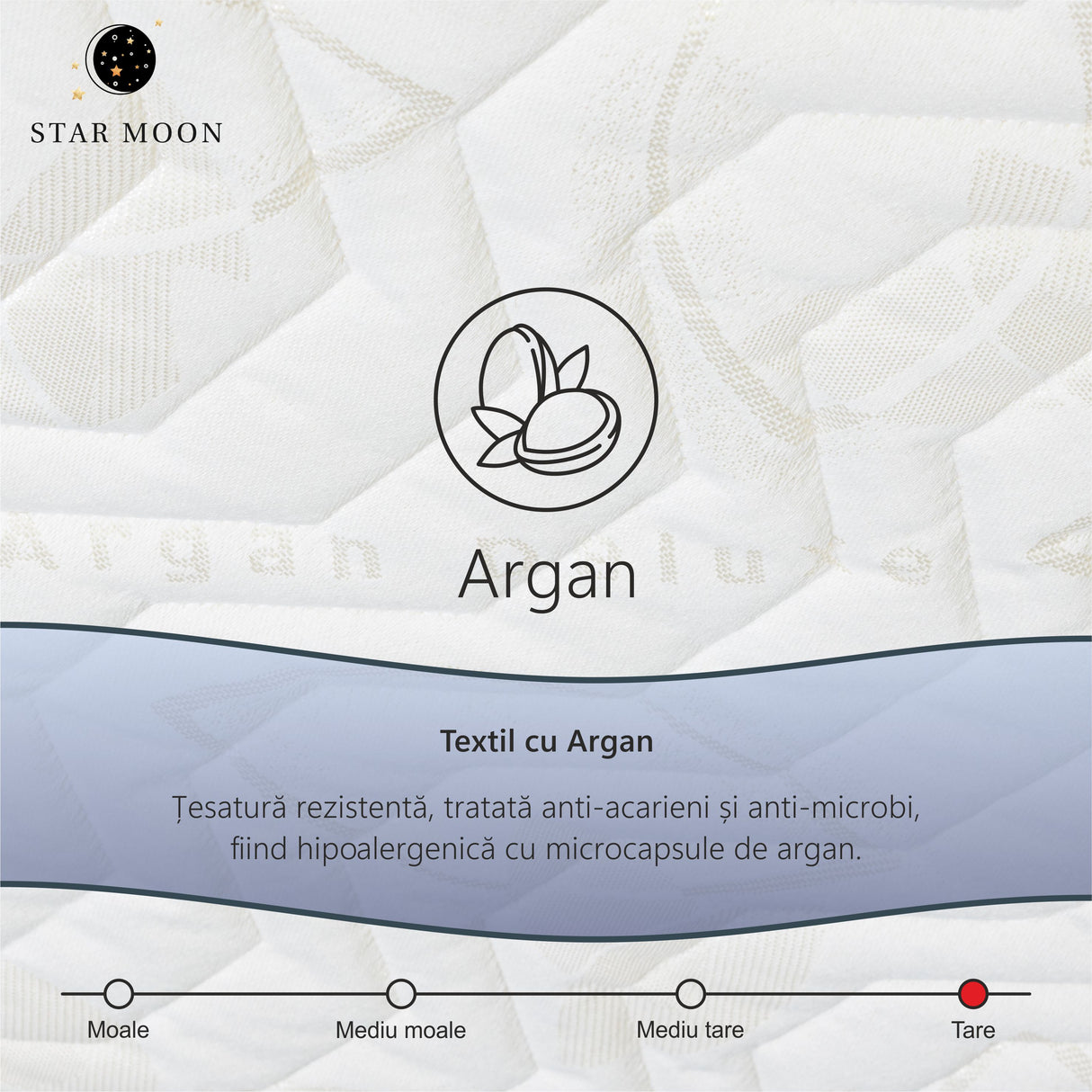 Saltea Ortopedica, Star Moon, Argan Memory, 20cm, 16+4, Spuma poliuretanica cu memorie, fermitate medie