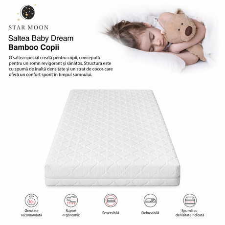 Saltea Copii Star Moon Lumio, 60x120, reversibila, antiacarieni, hipoalergenic, husa matlasata, detasabila, lavabila, ferma