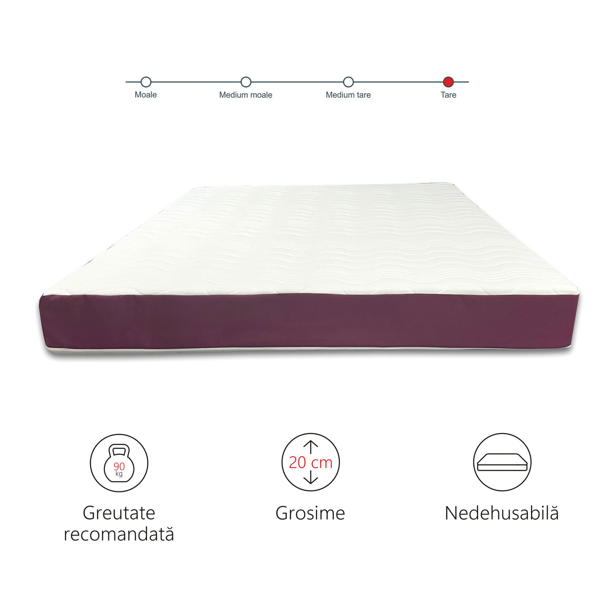 Saltea ortopedica, Best Sleep Color Line Purple, 20cm, spuma poliuretanica, hipoalegenic, reversibila, ferma