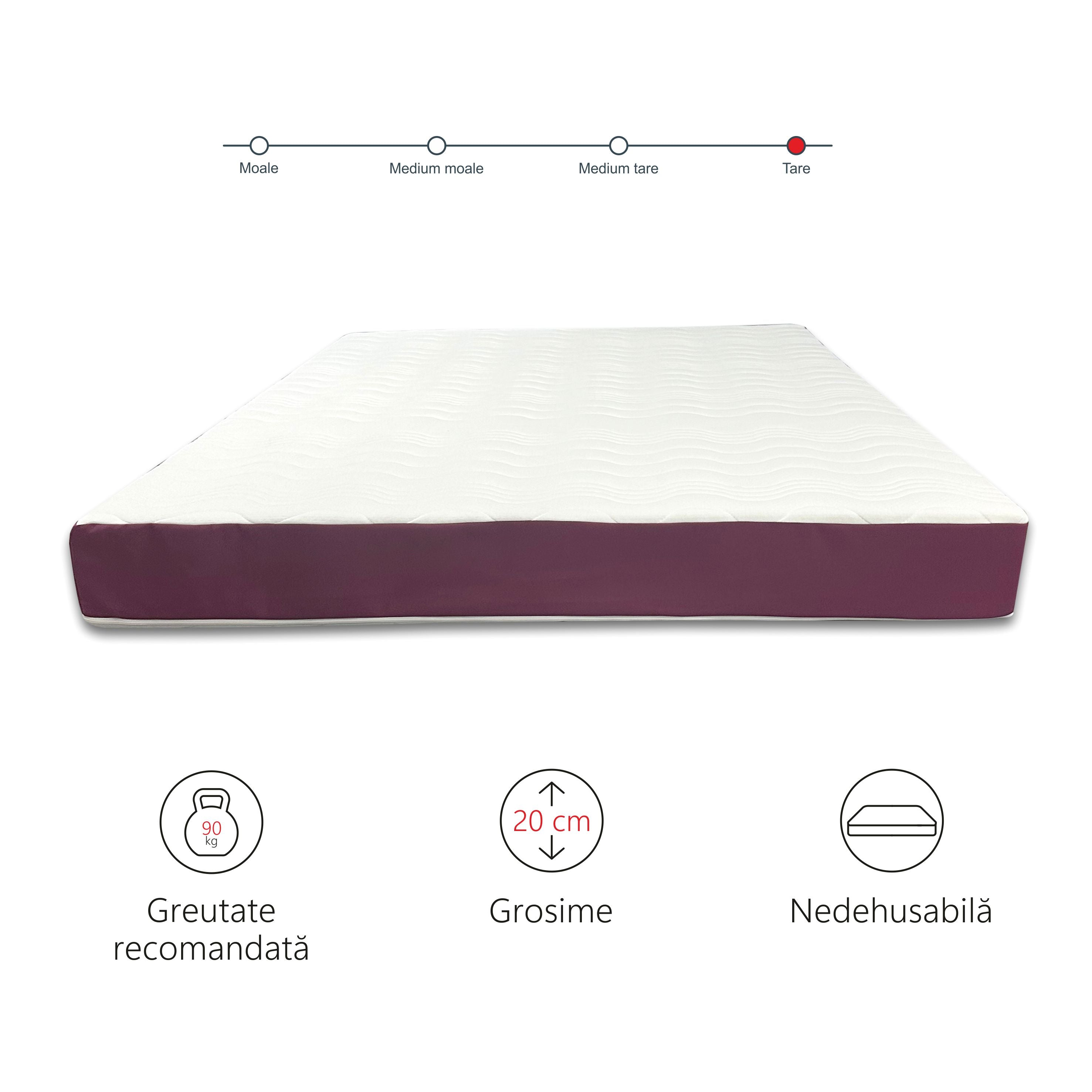 Saltea ortopedica, Best Sleep Color Line Purple, 20cm, spuma poliuretanica, hipoalegenic, reversibila, ferma
