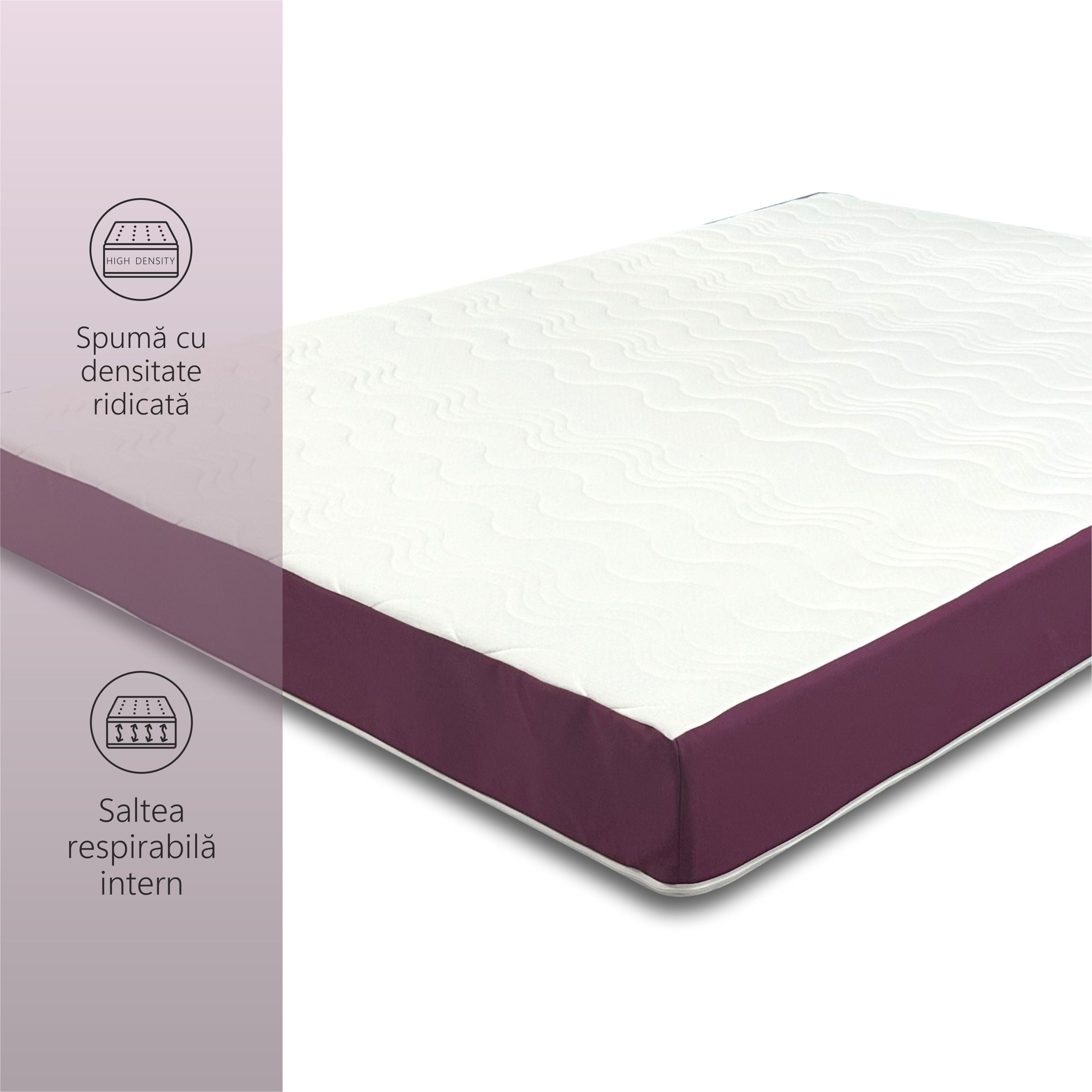 Saltea ortopedica, Best Sleep Color Line Purple, 18cm, spuma poliuretanica, hipoalegenic, reversibila, ferma