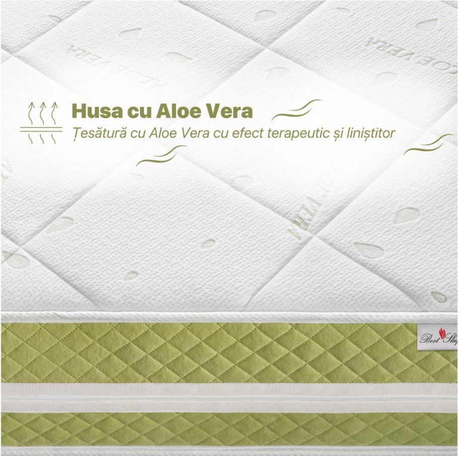 Saltea Ortopedica, Best Sleep Luxe Memory Aloe, spuma poliuretanica cu memorie cu infuzie de aloe vera husa detasabila, fermitate medie