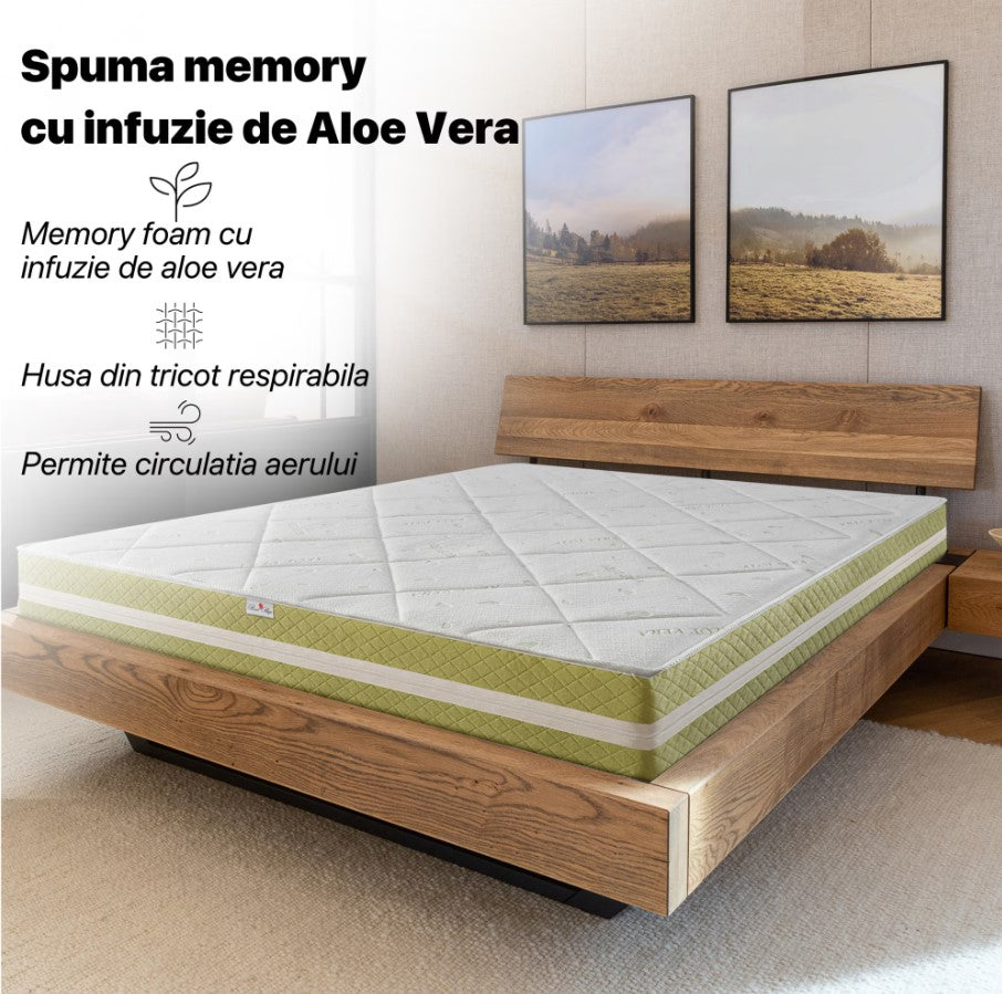 Saltea Ortopedica, Best Sleep Luxe Memory Aloe, spuma poliuretanica cu memorie cu infuzie de aloe vera husa detasabila, fermitate medie