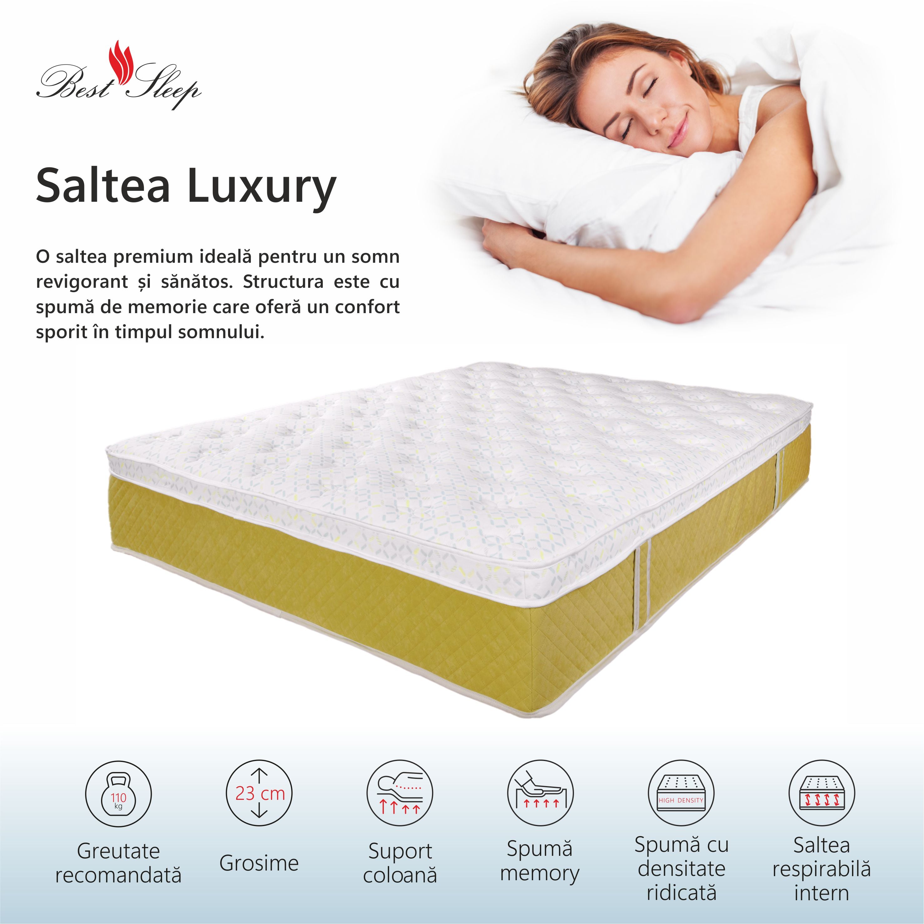 Saltea Ortopedica,Luxury Sleep,23cm,spuma Poliuretanica cu memorie,hipoalergenica,husa matlasata,fermitate medie