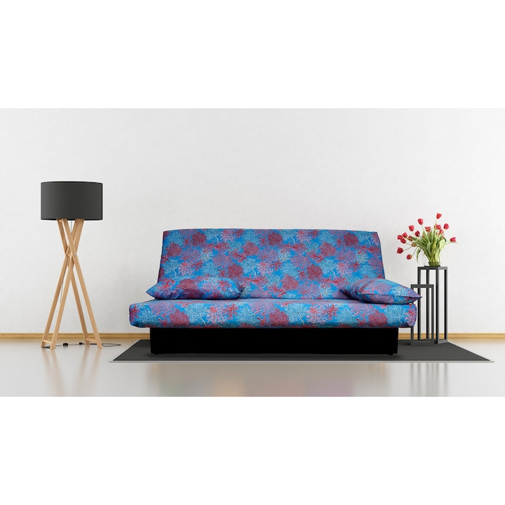 Canapea extensibila Click-Clack lada depozitare, husa bumbac, 190 x 87 x 91 cm, model corali