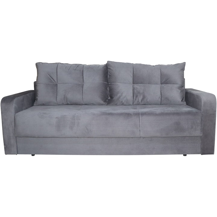 Canapea Ivona, functie pat 190x140 cm, lada depozitare, dimensiuni 220x190x73 cm, culoare gri sidef