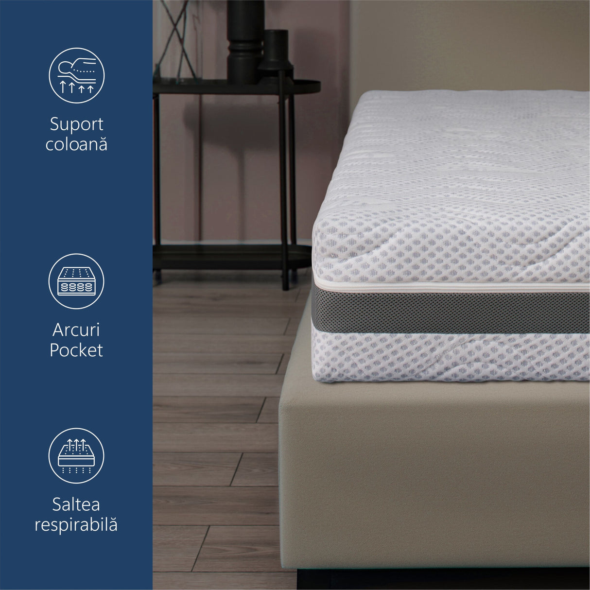 Saltea Ortopedica, Best Sleep, Silver Premier 22, Arcuri Pocket, Reversibila, Husa detasabila, fir cu ioni de argint