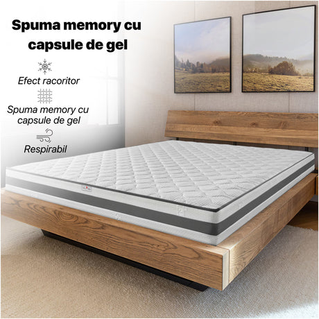 Saltea Ortopedica, Best Sleep Argentum Cool Memory, spuma poliuretanica cu particule gel, husa detasabila, fermitate medie