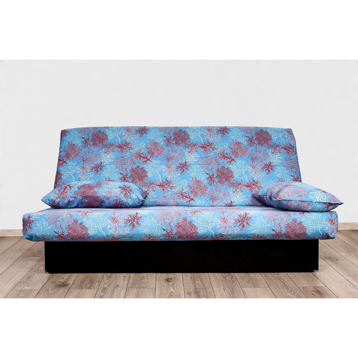 Canapea extensibila Click-Clack lada depozitare, husa bumbac, 190 x 87 x 91 cm, model corali