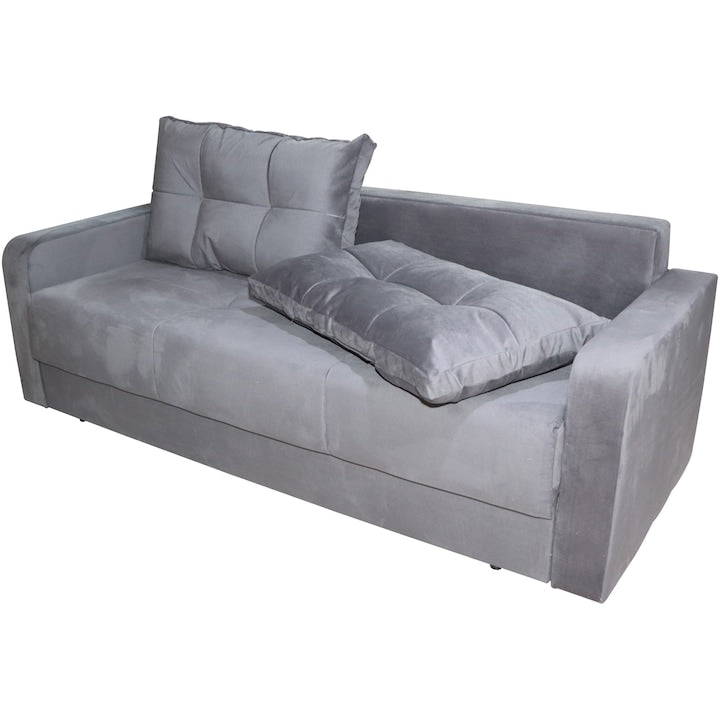 Canapea Ivona, functie pat 190x140 cm, lada depozitare, dimensiuni 220x190x73 cm, culoare gri sidef