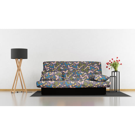 Set 2 Perne + Husa Canapea extensibila Click-Clack bumbac, model fluturi, 190 x 87 x 91 cm