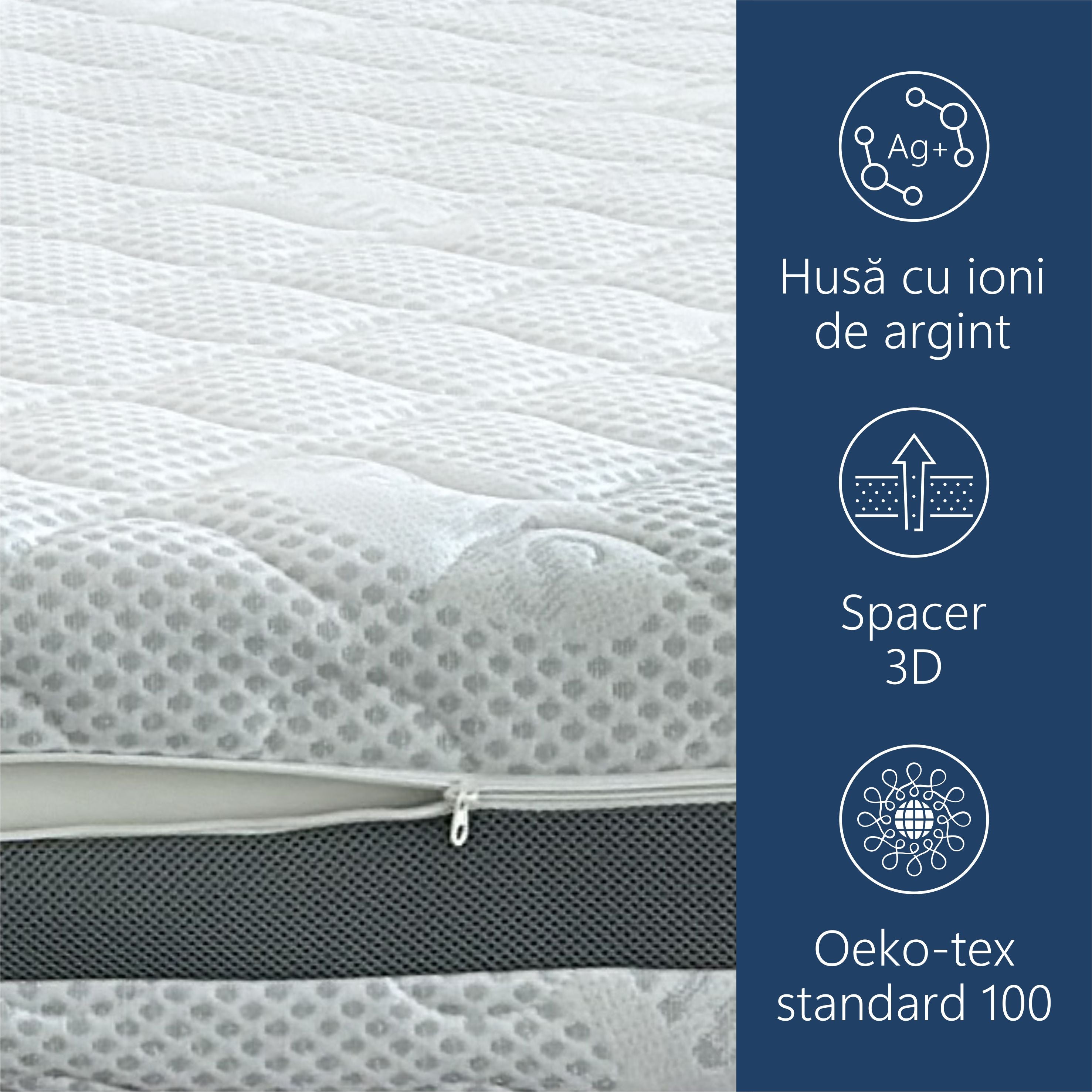 Saltea Ortopedica, Sleep Evolution, Silver Premier, H25 cm, Arcuri Pocket, Reversibila, Husa detasabila, fir cu ioni de argint