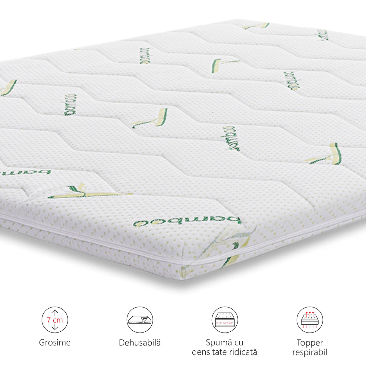 Topper Saltea Best Sleep H7cm spuma poliuretanica, husa Bambus Detasabila