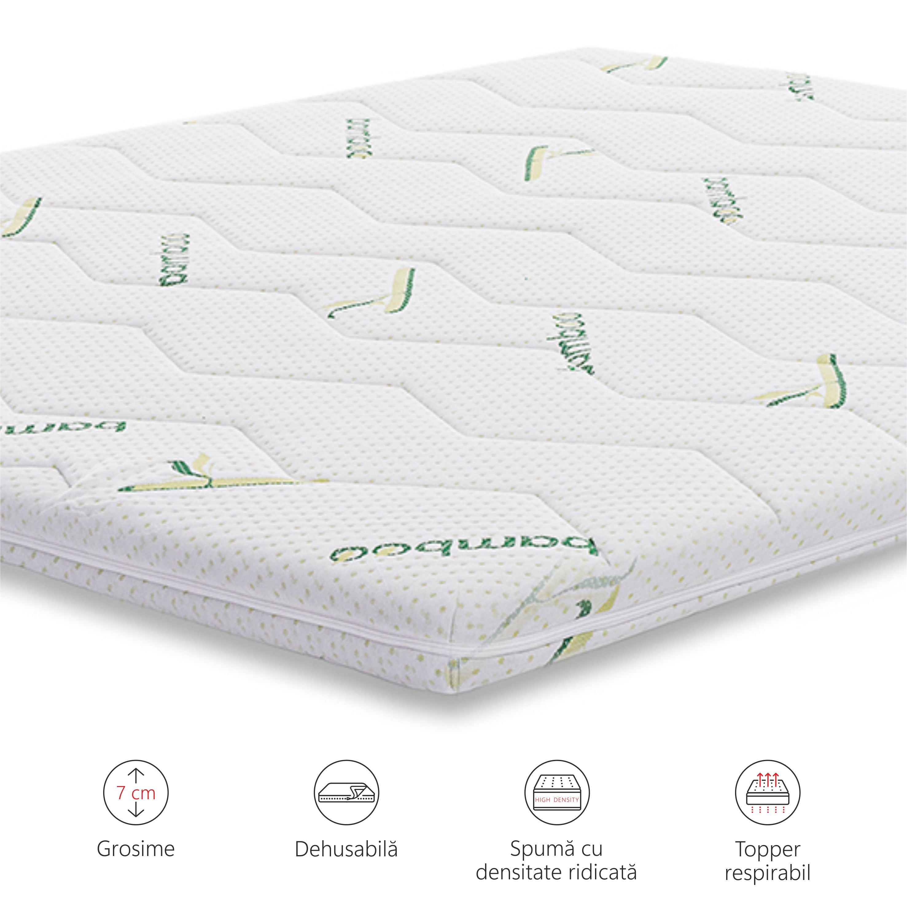 Topper Saltea Best Sleep H7cm spuma poliuretanica, husa Bambus Detasabila