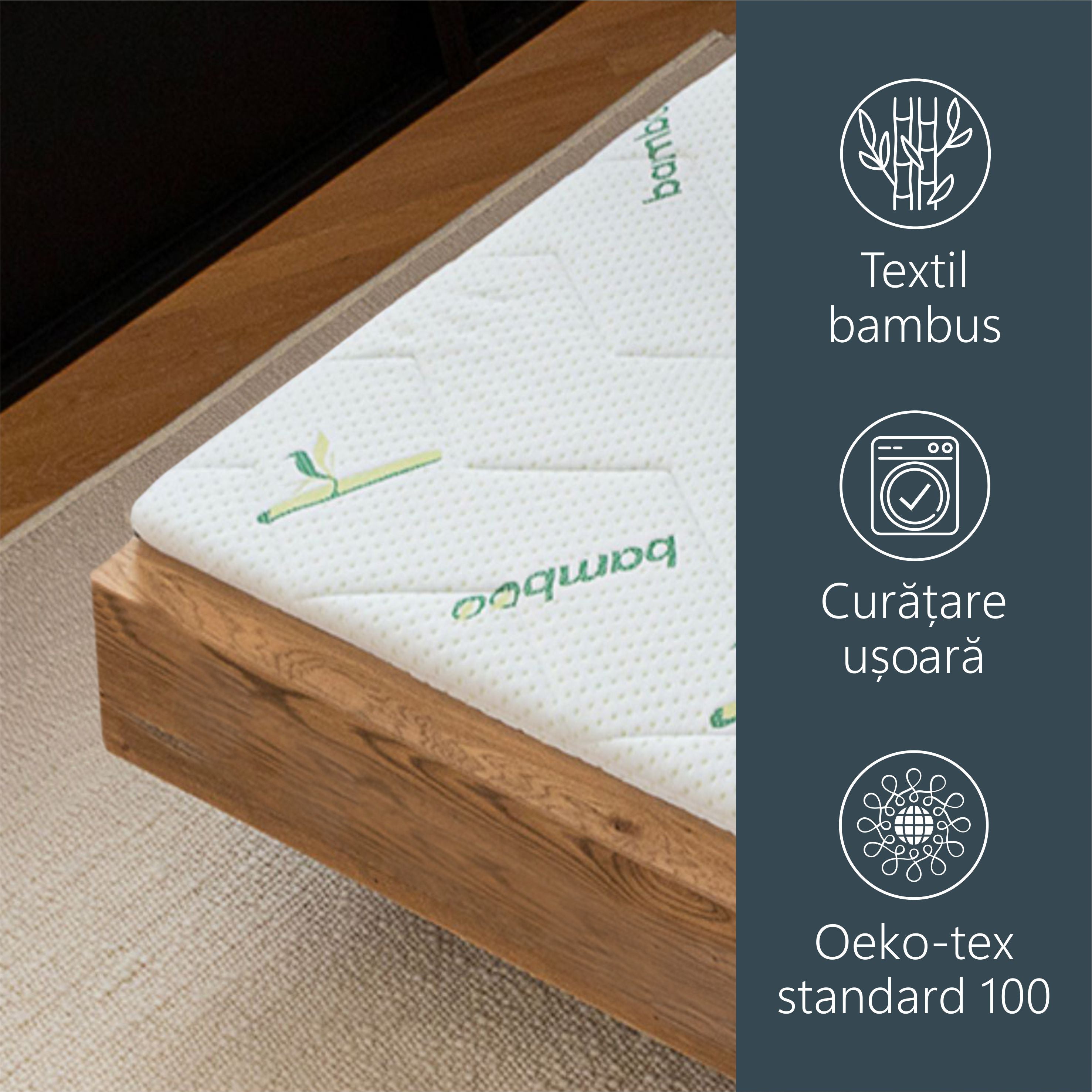 Topper Saltea Best Sleep H7cm spuma poliuretanica, husa Bambus Detasabila