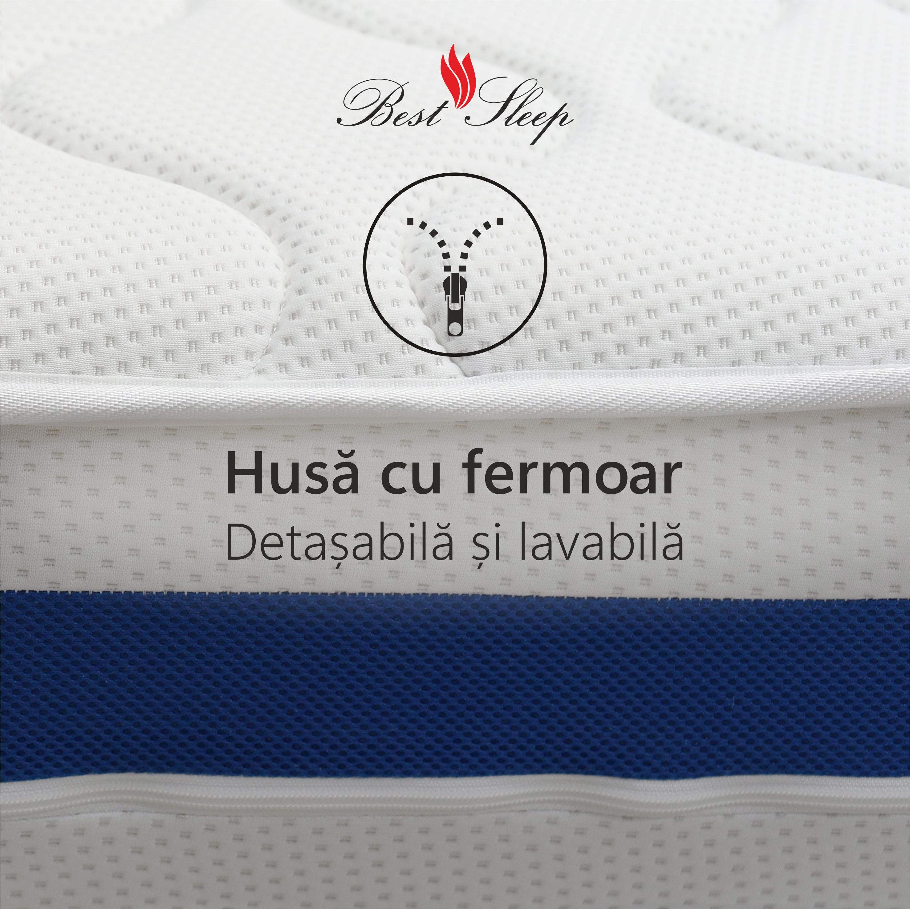 Saltea Univers 25cm, banda aerisire, Husa detasabila, Spuma memory matlasata in textil, Strat extra spuma memory in baza