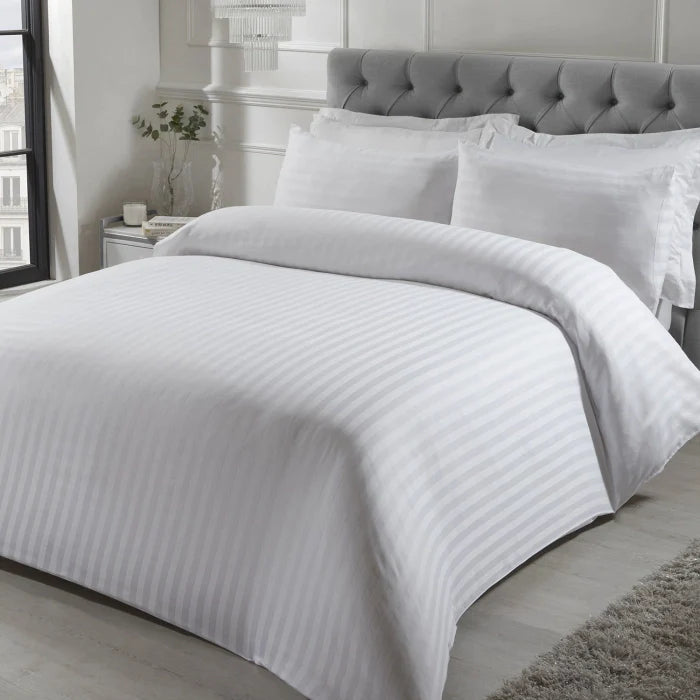 Satin Damask Bed Linen with 2 cm Stripes, White 175 gsm