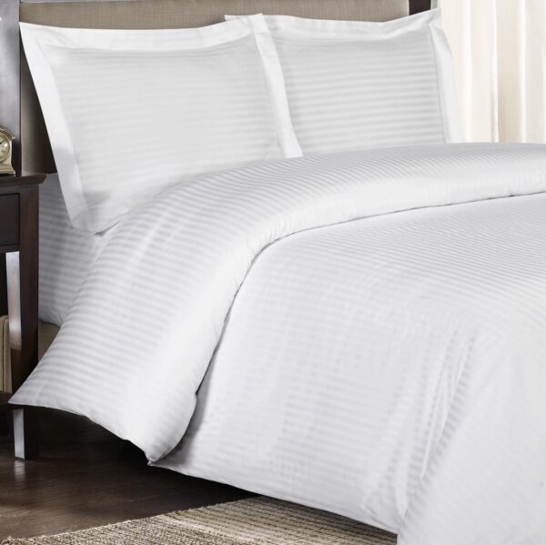Damask microfiber satin bed linen with 1 cm stripes, White 115 gr/sqm